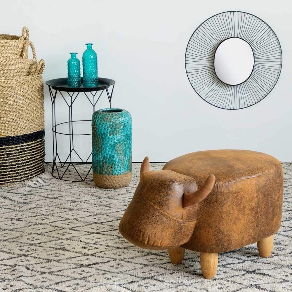 Balvi Stool Pouf the Cow Brown faux leather with wooden legs code 26935 Balvi